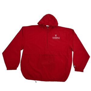 Temple Owls Jacket‎ Men's XL Red Champion 1/2 Zip Lightweight Hooded